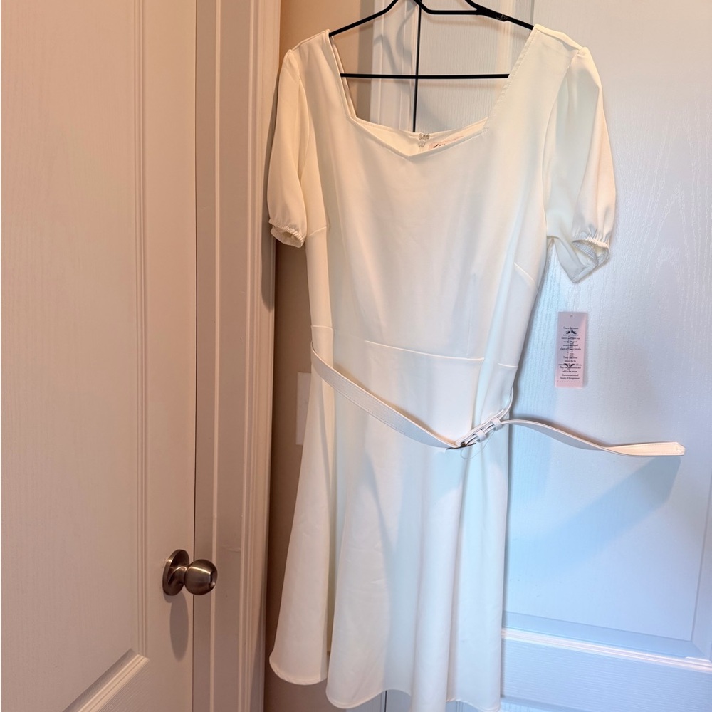 NWT Nanette Lepore Cannoli Cream Short-Sleeve Mini Dress w/Tie Belt Size 14